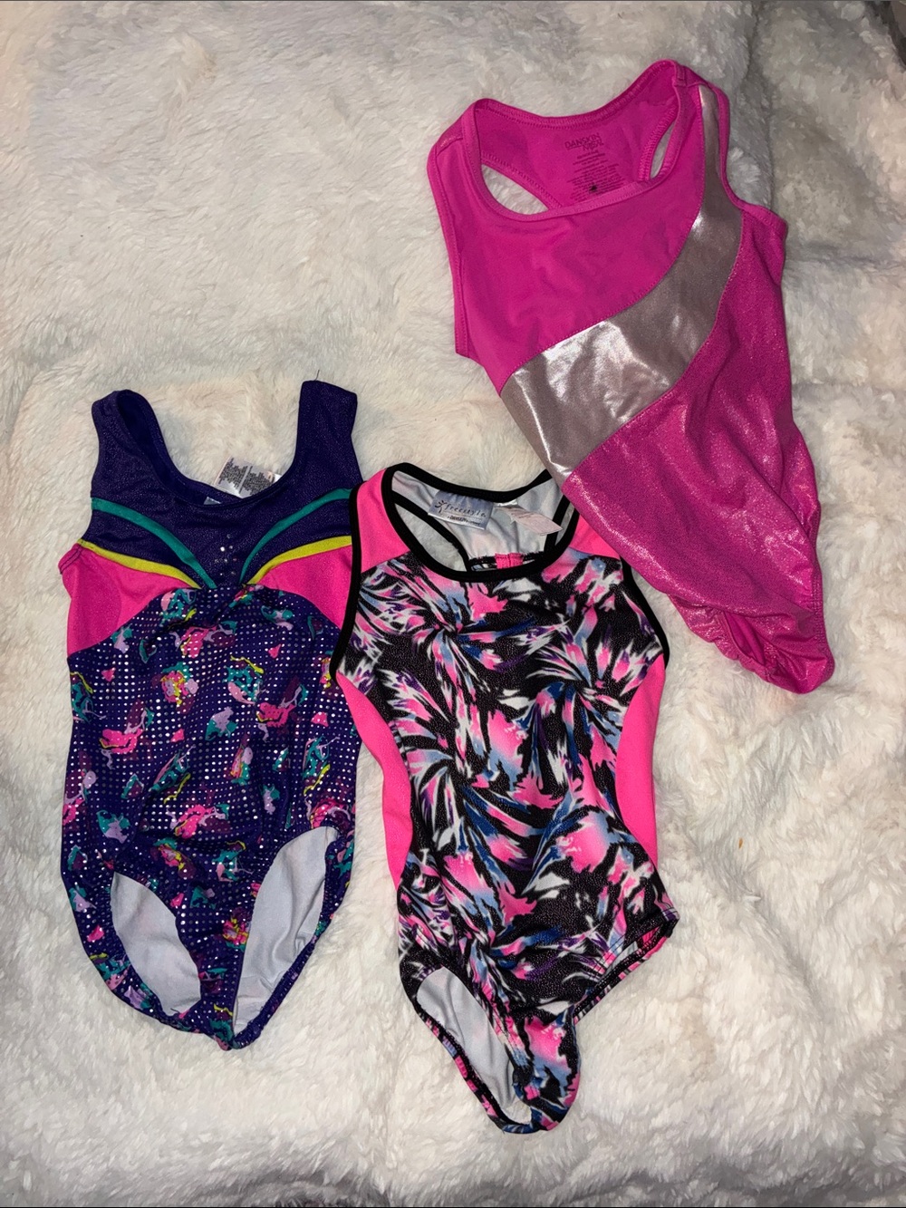 Danskin Girls Pink, Purple & Black Patterned Gymnastics Leotard Trio